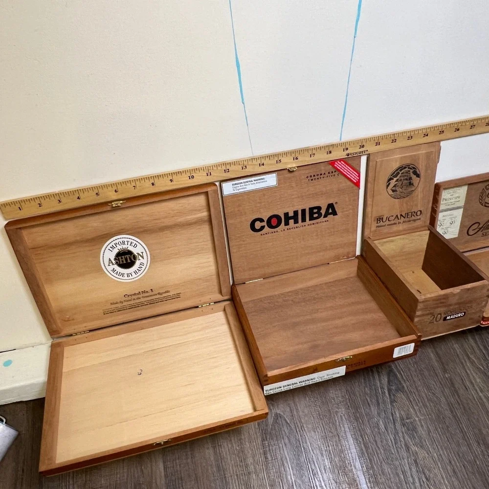 Vintage Wooden Cigar‎ Boxes Set of 4 Ashton Cohiba Bucanero Padron Empty Display